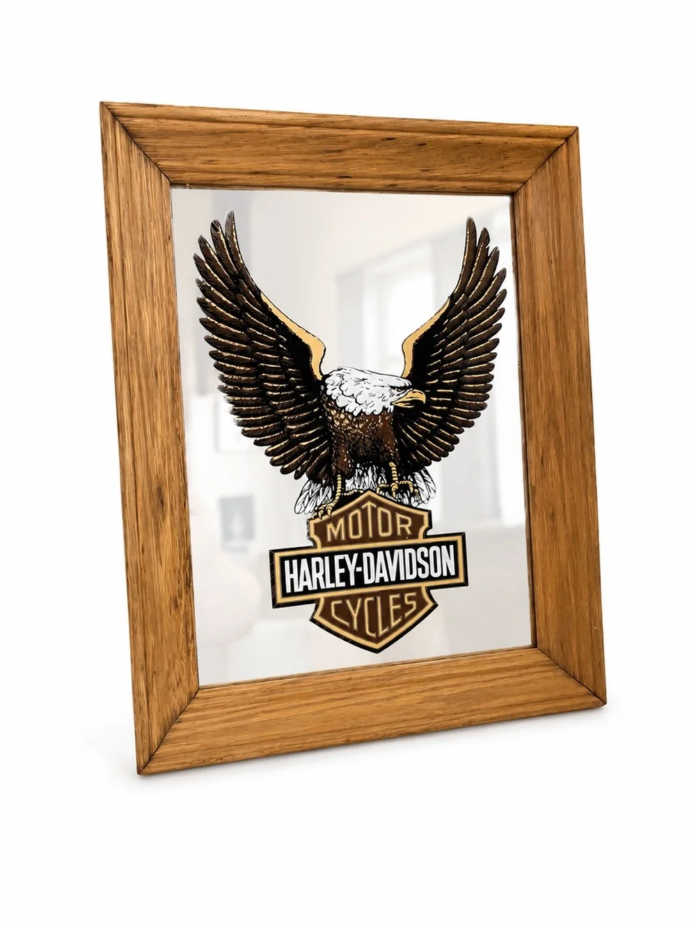 Vintage Harley-Davidson Bar Framed Wall 0820 Mirror logo 90s 80s wood eagle